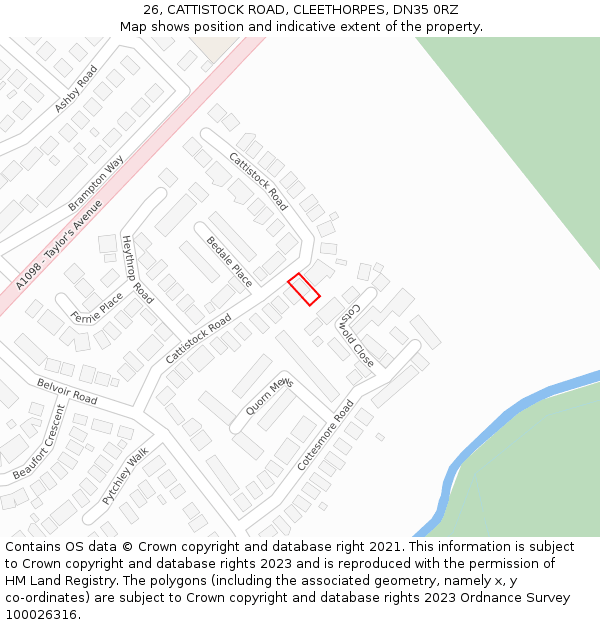 26, CATTISTOCK ROAD, CLEETHORPES, DN35 0RZ: Location map and indicative extent of plot