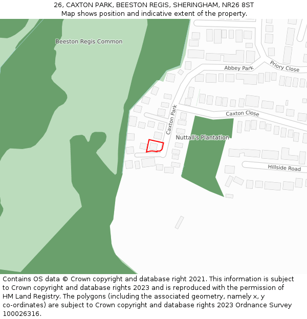 26, CAXTON PARK, BEESTON REGIS, SHERINGHAM, NR26 8ST: Location map and indicative extent of plot