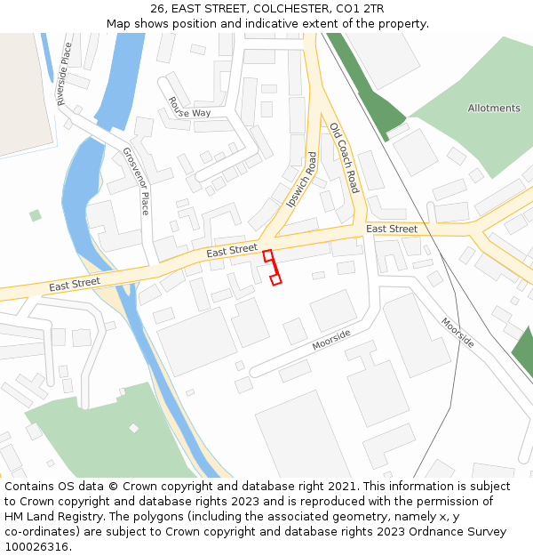 26, EAST STREET, COLCHESTER, CO1 2TR: Location map and indicative extent of plot