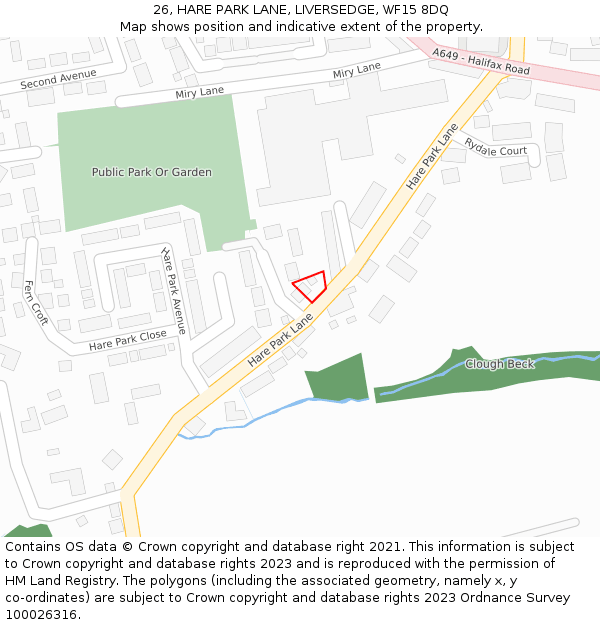 26, HARE PARK LANE, LIVERSEDGE, WF15 8DQ: Location map and indicative extent of plot