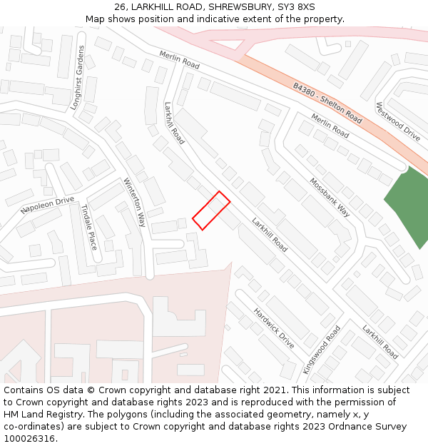 26, LARKHILL ROAD, SHREWSBURY, SY3 8XS: Location map and indicative extent of plot