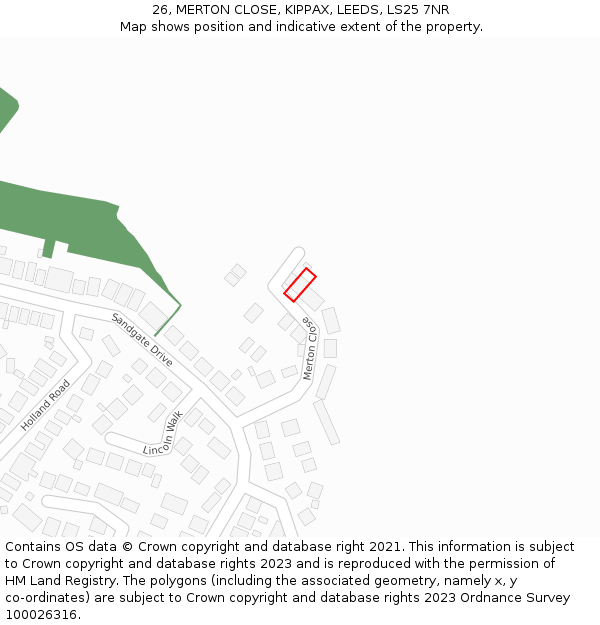 26, MERTON CLOSE, KIPPAX, LEEDS, LS25 7NR: Location map and indicative extent of plot