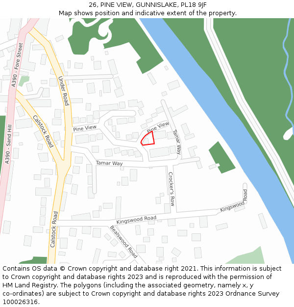 26, PINE VIEW, GUNNISLAKE, PL18 9JF: Location map and indicative extent of plot