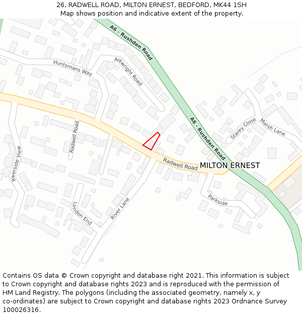 26, RADWELL ROAD, MILTON ERNEST, BEDFORD, MK44 1SH: Location map and indicative extent of plot