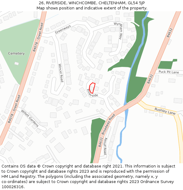 26, RIVERSIDE, WINCHCOMBE, CHELTENHAM, GL54 5JP: Location map and indicative extent of plot