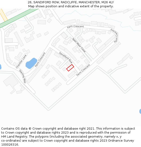 26, SANDIFORD ROW, RADCLIFFE, MANCHESTER, M26 4LY: Location map and indicative extent of plot