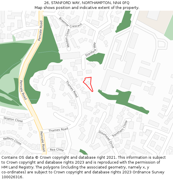 26, STANFORD WAY, NORTHAMPTON, NN4 0FQ: Location map and indicative extent of plot