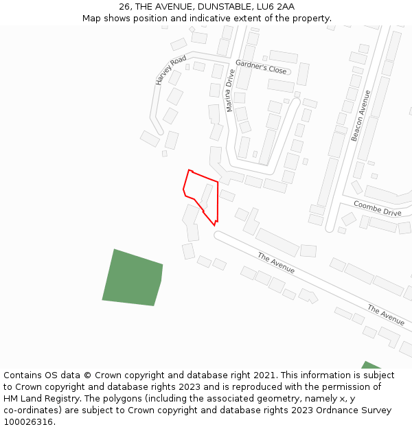 26, THE AVENUE, DUNSTABLE, LU6 2AA: Location map and indicative extent of plot