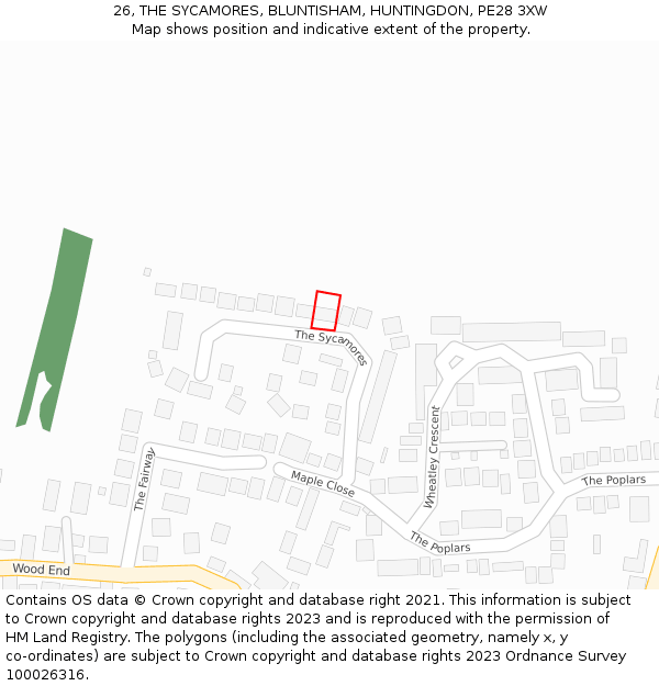 26, THE SYCAMORES, BLUNTISHAM, HUNTINGDON, PE28 3XW: Location map and indicative extent of plot