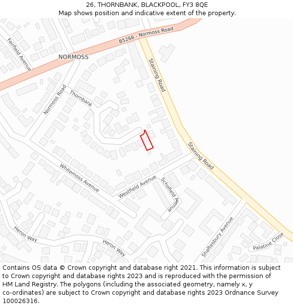 26, THORNBANK, BLACKPOOL, FY3 8QE: Location map and indicative extent of plot