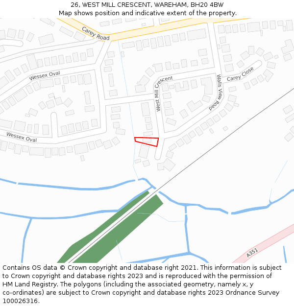 26, WEST MILL CRESCENT, WAREHAM, BH20 4BW: Location map and indicative extent of plot