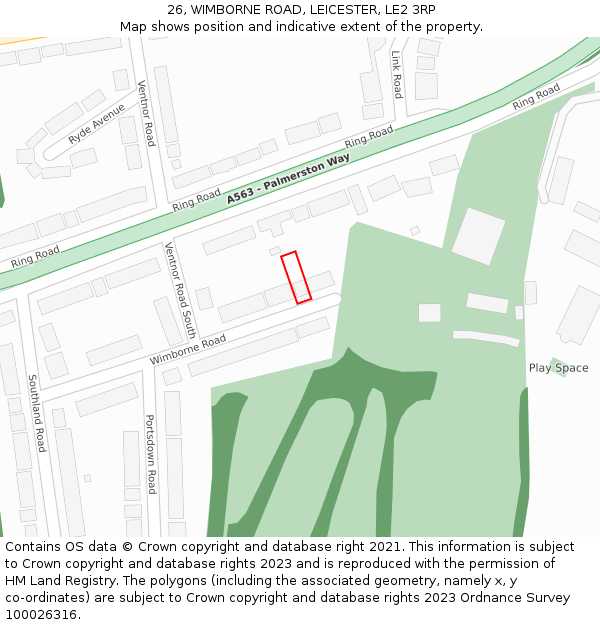 26, WIMBORNE ROAD, LEICESTER, LE2 3RP: Location map and indicative extent of plot