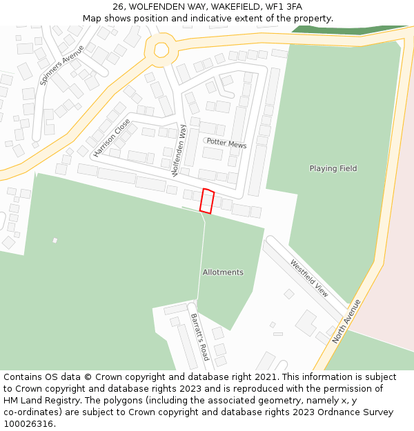 26, WOLFENDEN WAY, WAKEFIELD, WF1 3FA: Location map and indicative extent of plot