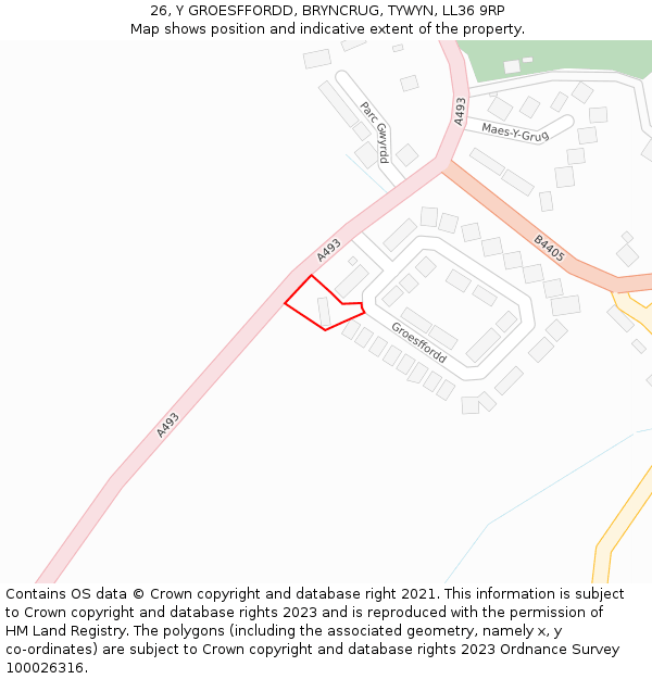 26, Y GROESFFORDD, BRYNCRUG, TYWYN, LL36 9RP: Location map and indicative extent of plot