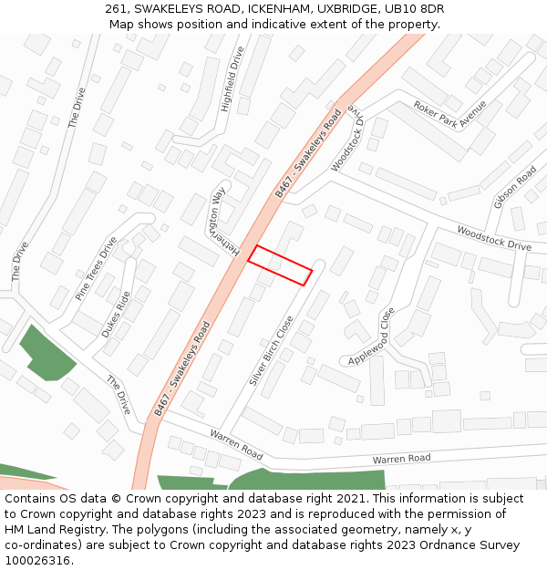 261, SWAKELEYS ROAD, ICKENHAM, UXBRIDGE, UB10 8DR: Location map and indicative extent of plot