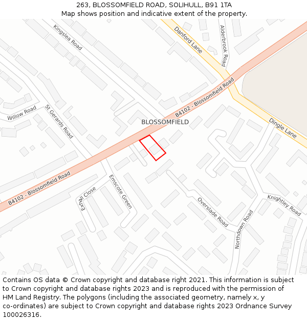 263, BLOSSOMFIELD ROAD, SOLIHULL, B91 1TA: Location map and indicative extent of plot