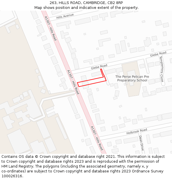 263, HILLS ROAD, CAMBRIDGE, CB2 8RP: Location map and indicative extent of plot