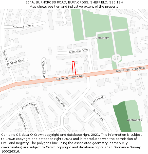 264A, BURNCROSS ROAD, BURNCROSS, SHEFFIELD, S35 1SH: Location map and indicative extent of plot