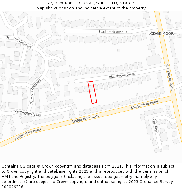 27, BLACKBROOK DRIVE, SHEFFIELD, S10 4LS: Location map and indicative extent of plot