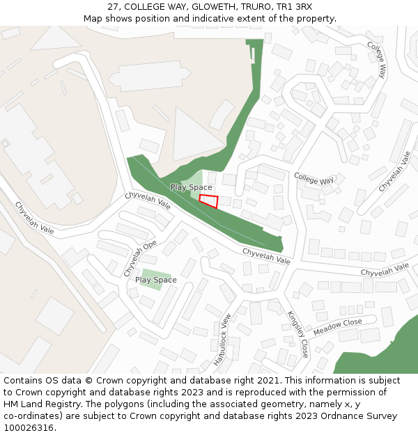 27, COLLEGE WAY, GLOWETH, TRURO, TR1 3RX: Location map and indicative extent of plot