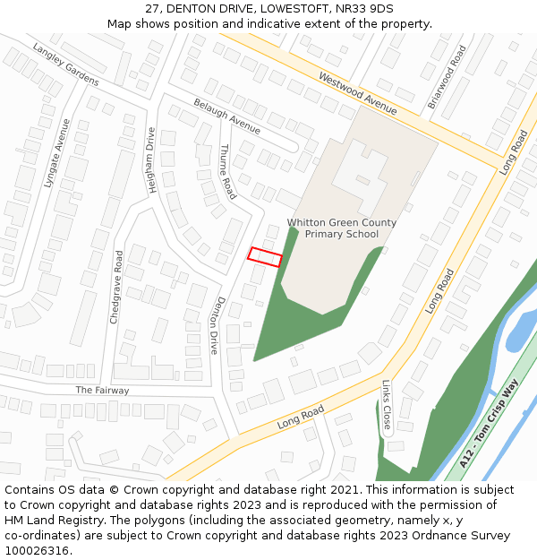 27, DENTON DRIVE, LOWESTOFT, NR33 9DS: Location map and indicative extent of plot