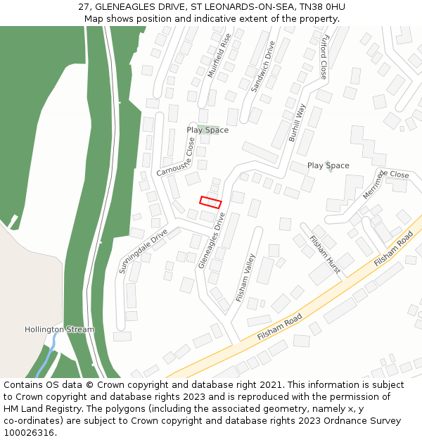 27, GLENEAGLES DRIVE, ST LEONARDS-ON-SEA, TN38 0HU: Location map and indicative extent of plot