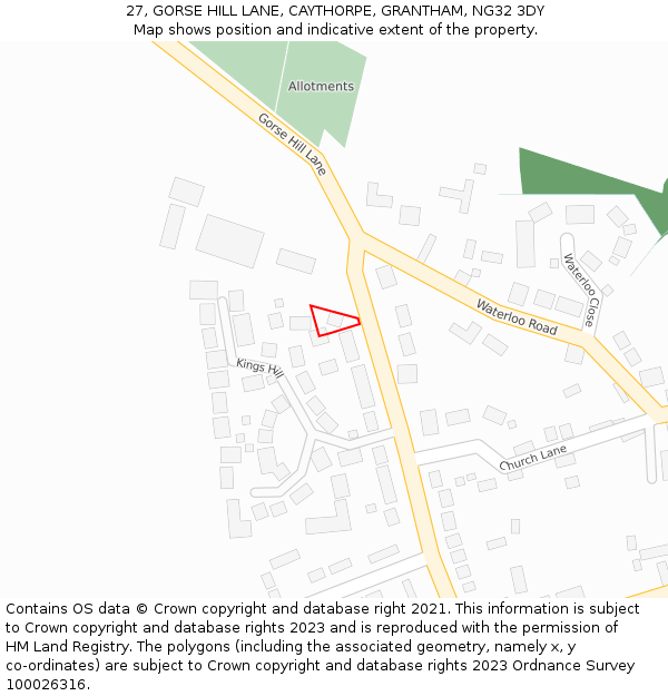 27, GORSE HILL LANE, CAYTHORPE, GRANTHAM, NG32 3DY: Location map and indicative extent of plot