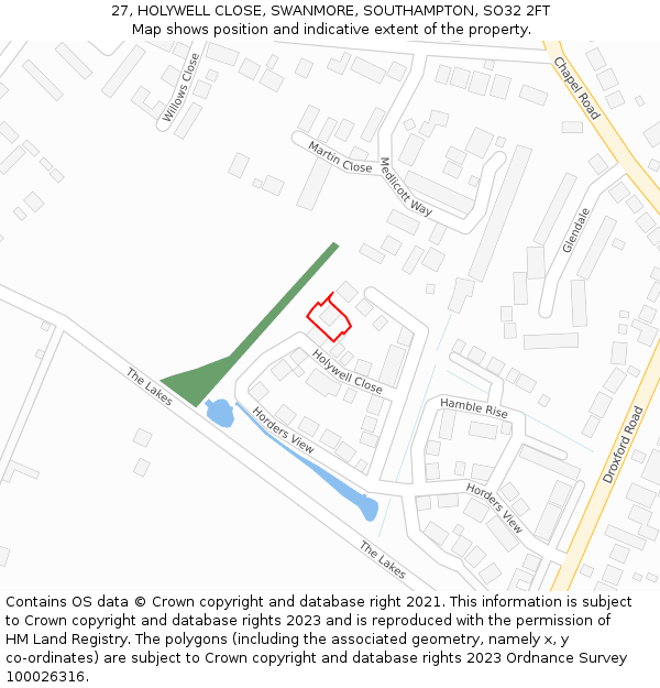 27, HOLYWELL CLOSE, SWANMORE, SOUTHAMPTON, SO32 2FT: Location map and indicative extent of plot