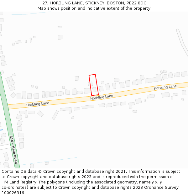 27, HORBLING LANE, STICKNEY, BOSTON, PE22 8DG: Location map and indicative extent of plot