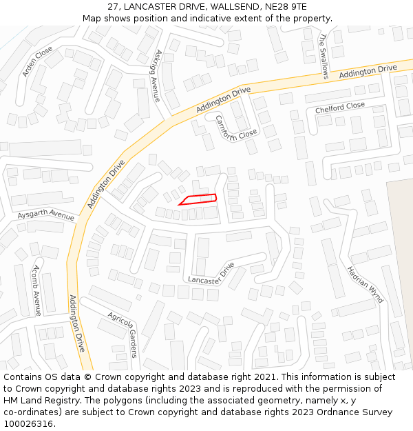 27, LANCASTER DRIVE, WALLSEND, NE28 9TE: Location map and indicative extent of plot