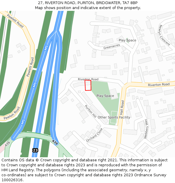 27, RIVERTON ROAD, PURITON, BRIDGWATER, TA7 8BP: Location map and indicative extent of plot