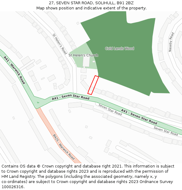 27, SEVEN STAR ROAD, SOLIHULL, B91 2BZ: Location map and indicative extent of plot