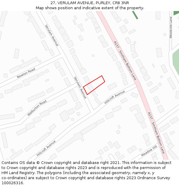 27, VERULAM AVENUE, PURLEY, CR8 3NR: Location map and indicative extent of plot