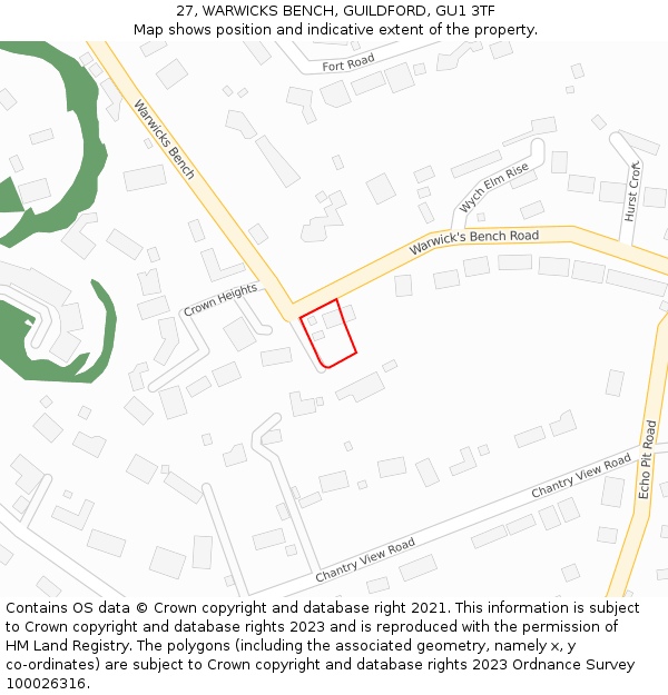 27, WARWICKS BENCH, GUILDFORD, GU1 3TF: Location map and indicative extent of plot