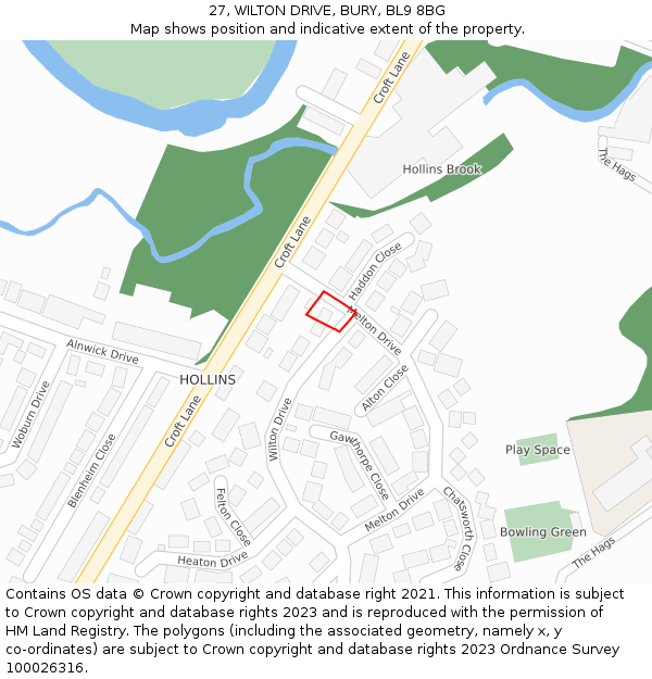 27, WILTON DRIVE, BURY, BL9 8BG: Location map and indicative extent of plot