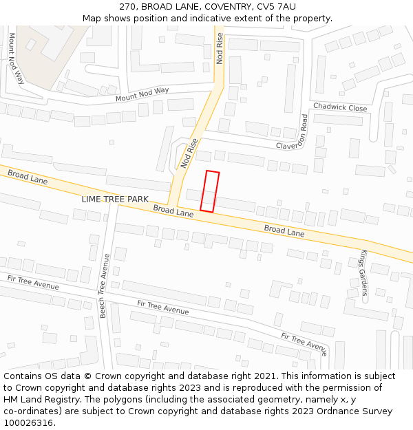 270, BROAD LANE, COVENTRY, CV5 7AU: Location map and indicative extent of plot