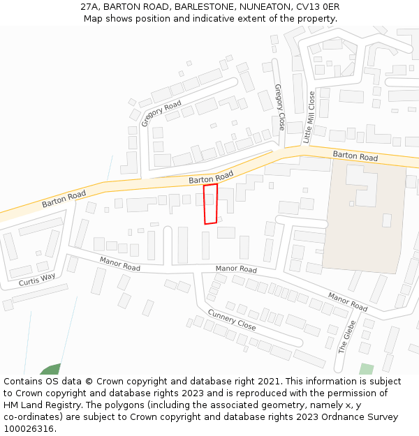 27A, BARTON ROAD, BARLESTONE, NUNEATON, CV13 0ER: Location map and indicative extent of plot