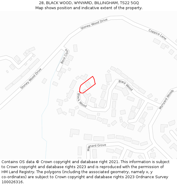 28, BLACK WOOD, WYNYARD, BILLINGHAM, TS22 5GQ: Location map and indicative extent of plot