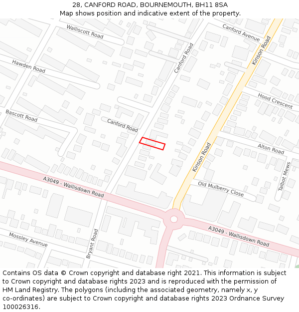 28, CANFORD ROAD, BOURNEMOUTH, BH11 8SA: Location map and indicative extent of plot