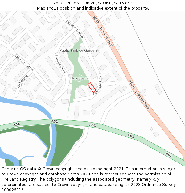 28, COPELAND DRIVE, STONE, ST15 8YP: Location map and indicative extent of plot