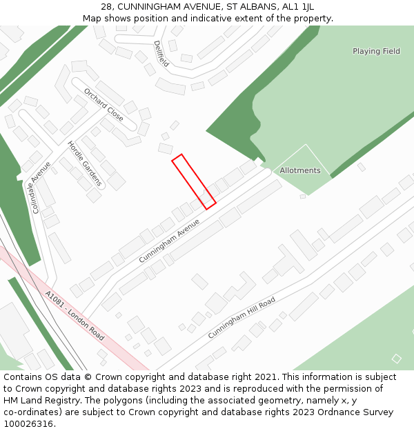 28, CUNNINGHAM AVENUE, ST ALBANS, AL1 1JL: Location map and indicative extent of plot