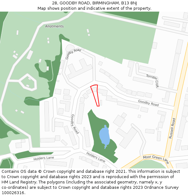 28, GOODBY ROAD, BIRMINGHAM, B13 8NJ: Location map and indicative extent of plot