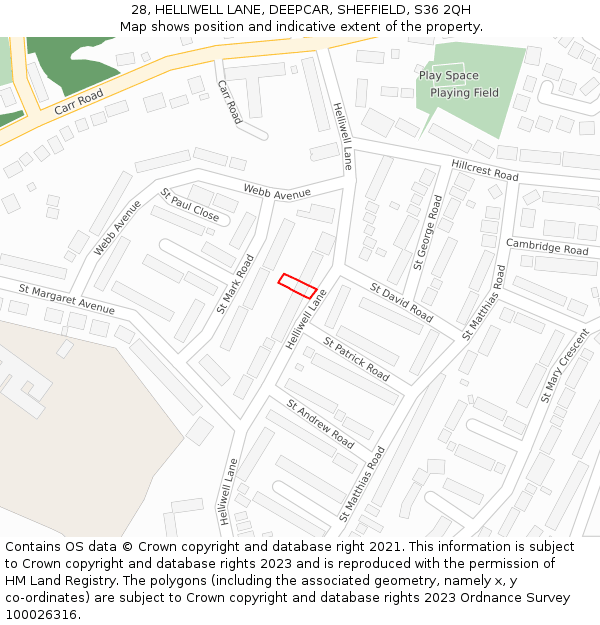 28, HELLIWELL LANE, DEEPCAR, SHEFFIELD, S36 2QH: Location map and indicative extent of plot