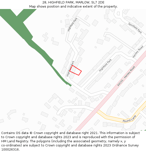 28, HIGHFIELD PARK, MARLOW, SL7 2DE: Location map and indicative extent of plot