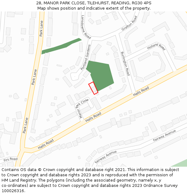 28, MANOR PARK CLOSE, TILEHURST, READING, RG30 4PS: Location map and indicative extent of plot