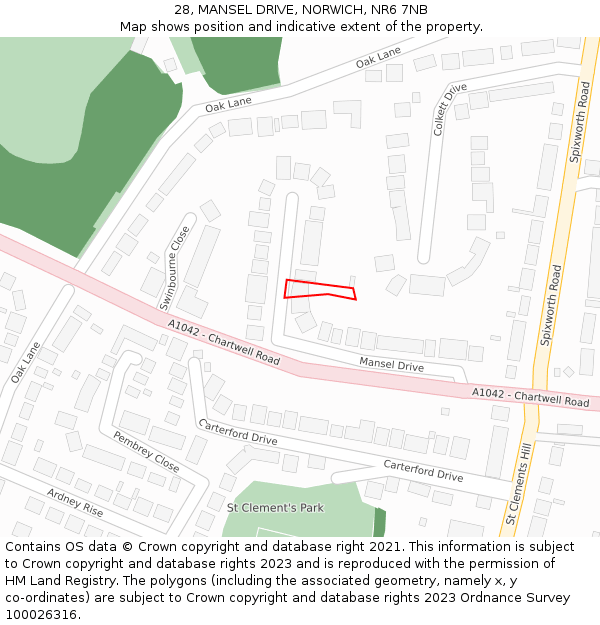 28, MANSEL DRIVE, NORWICH, NR6 7NB: Location map and indicative extent of plot