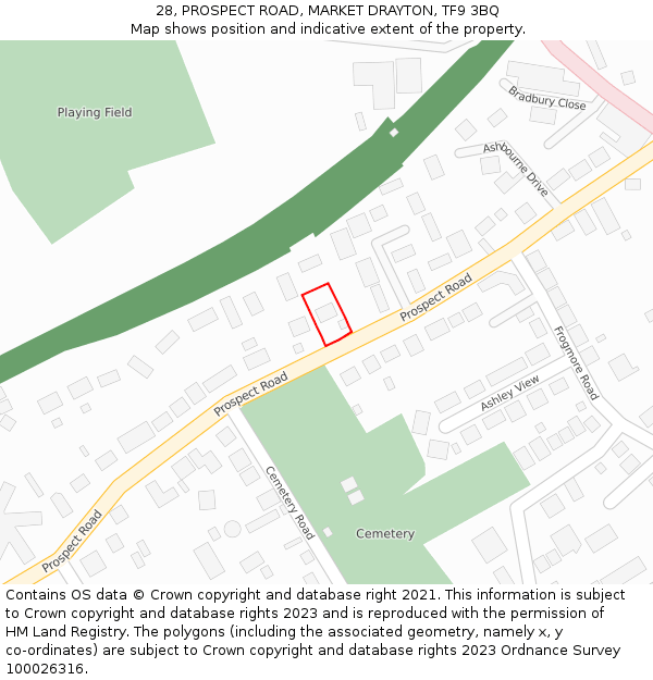 28, PROSPECT ROAD, MARKET DRAYTON, TF9 3BQ: Location map and indicative extent of plot