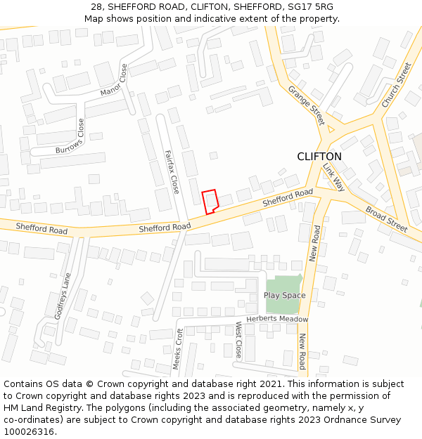 28, SHEFFORD ROAD, CLIFTON, SHEFFORD, SG17 5RG: Location map and indicative extent of plot