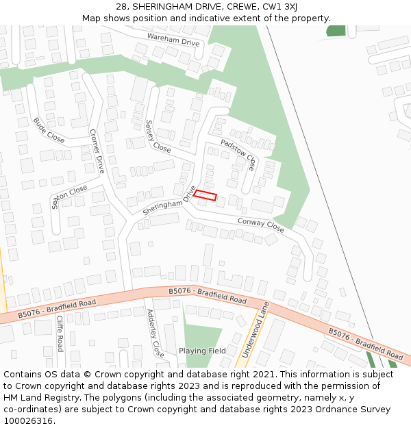 28, SHERINGHAM DRIVE, CREWE, CW1 3XJ: Location map and indicative extent of plot