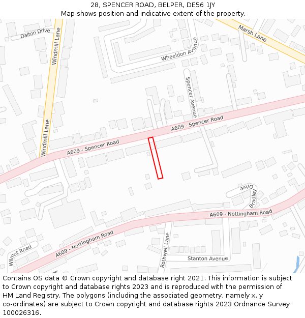 28, SPENCER ROAD, BELPER, DE56 1JY: Location map and indicative extent of plot